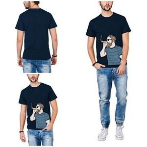 Bewakoof Graphic Printed Smoker Cotton Short Sleeve T-Shirt Navy